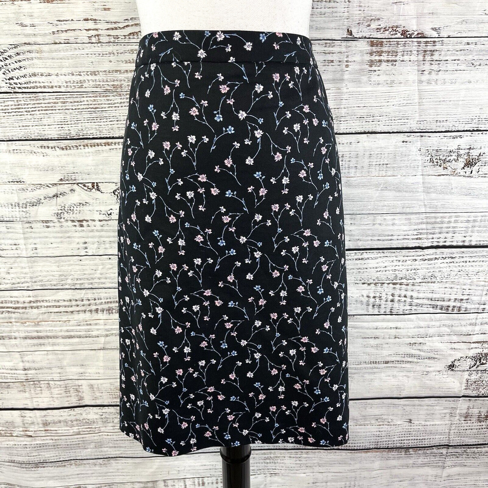 Liz Claiborne Skirt sz 18 Black Pink Blue Floral Straight Stretch Knee Church